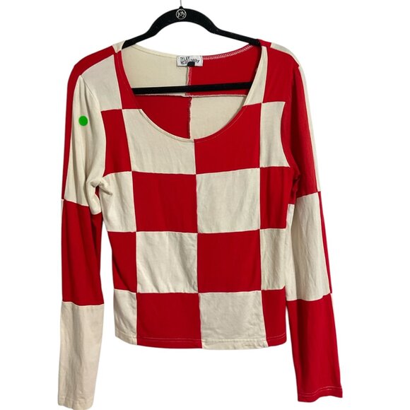 *Tyler McGillivary Emma Top Red & White Checkerboard Knit Size Medium - Picture 2 of 11